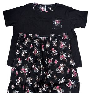 Flora Nikrooz PJ Pajama 2 Pc Set, Long Pants & Short Sleeve Top, Floral, Medium
